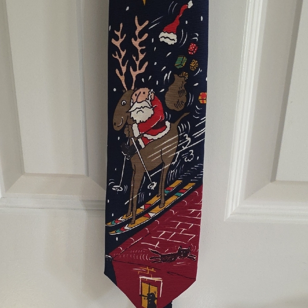 Tie Rack Made In Italy 100% Silk Christmas Santa Cat Dog Reindeer Tie​​